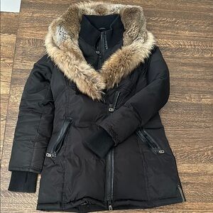 Black Parka Winter Coat with Fur Trim